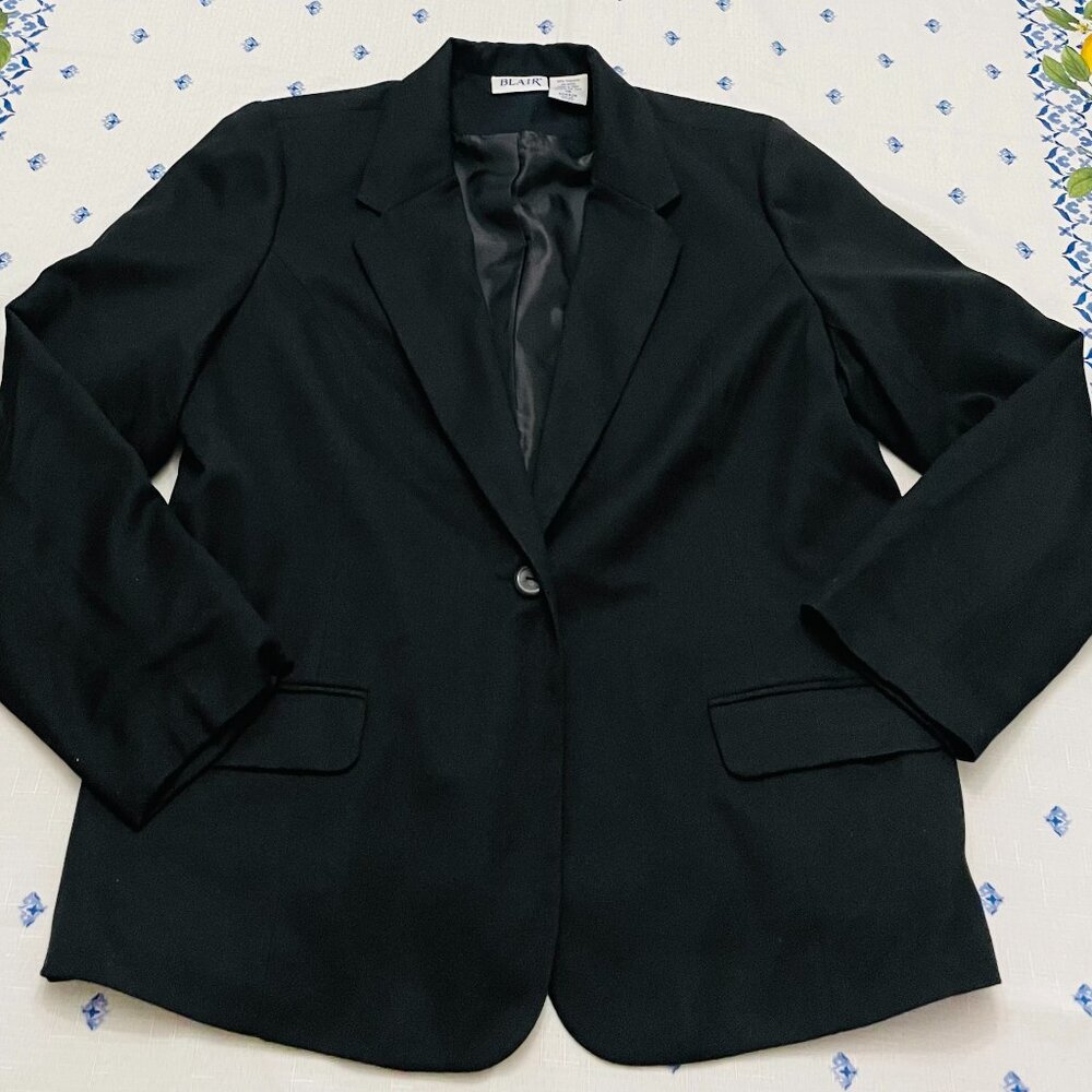 Blair Womens Blazer Black Light Shoulder Pads Size 18 xl long sleeve one button